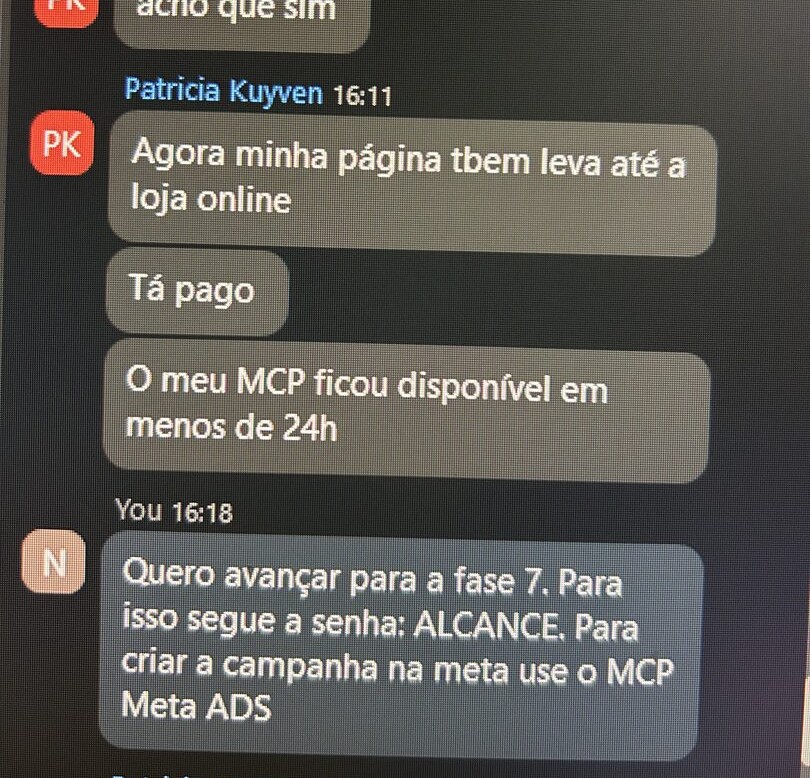 Chat da imersão: agora minha página também leva até a loja online, o meu MCP ficou disponível em menos de 24h