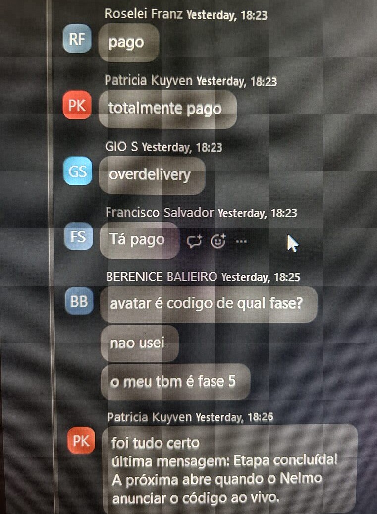 Chat da imersão: pago, totalmente pago, overdelivery, tá pago