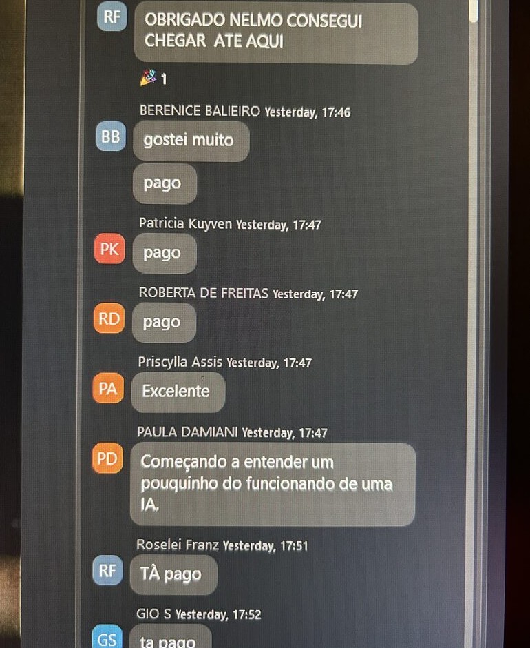 Chat da imersão: obrigado Nelmo, consegui chegar até aqui, gostei muito, pago